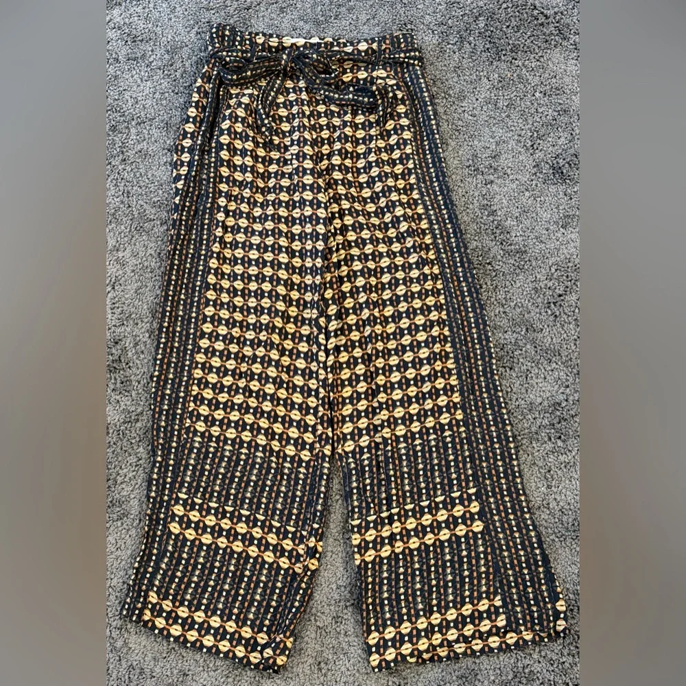 Anthropologie ETT:TWA Metzner Wide leg Geometric Print Belted Pant size Womens 4 - Picture 2 of 6